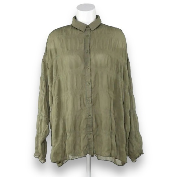 Mossy green whimsy goth drapey super oversized blouse small - Picture 2 of 3